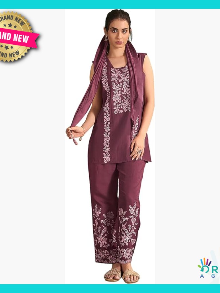 Chanderi Silk Embroidered Kurta Set Elegant Casual Wear Tunic